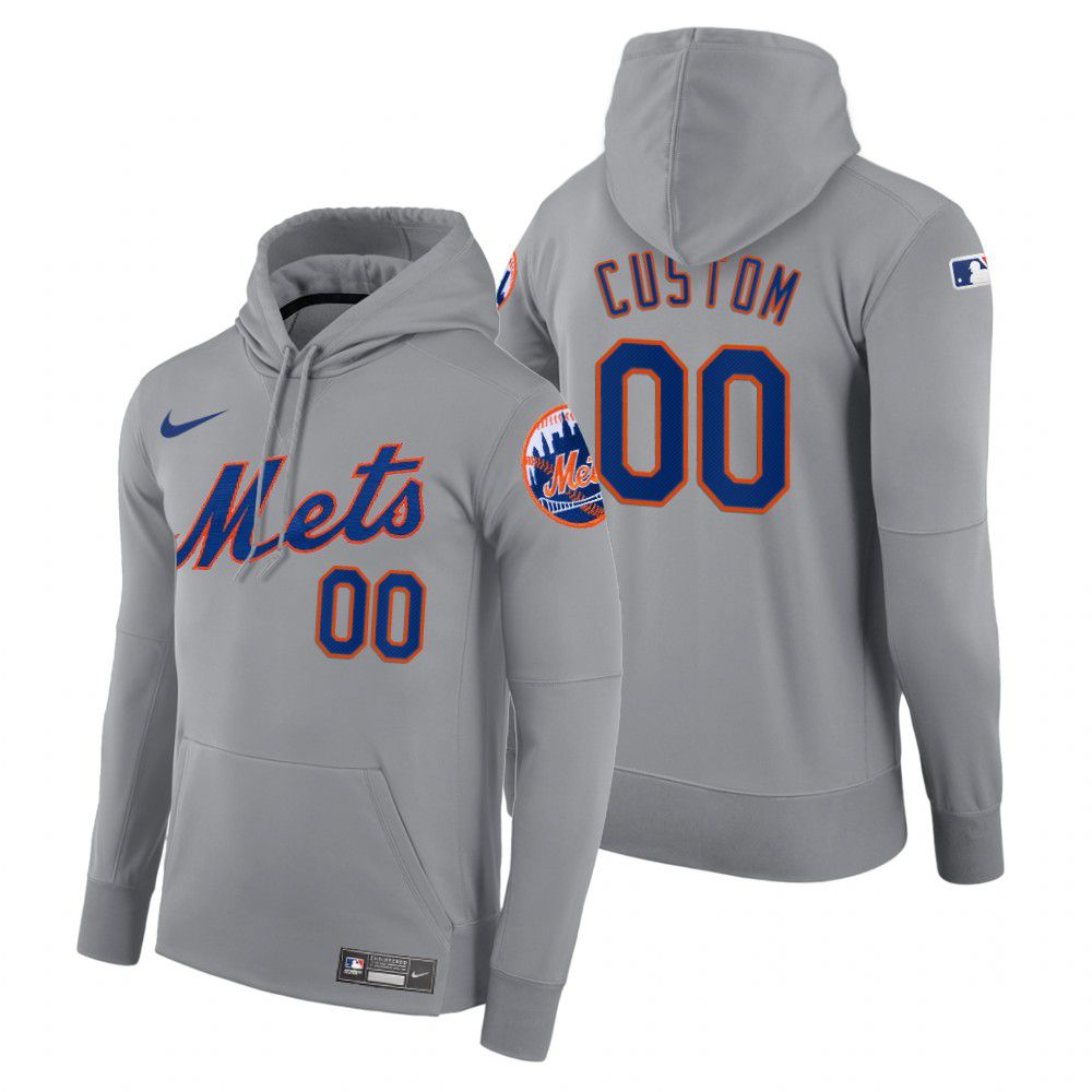 Men New York Mets #00 Custom gray road hoodie 2021 MLB Nike Jerseys